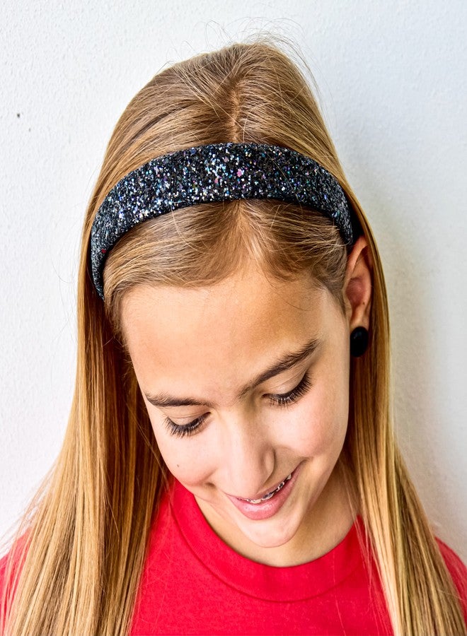 FROG SAC Glitter Headbands for Girls, Black Head Band Hair Accessories for Little Girl, No Shed Sparkly Wide Headband for Kids, Cute Alice Hairband for Toddler Children, Easter Basket Stuffers - Image 2